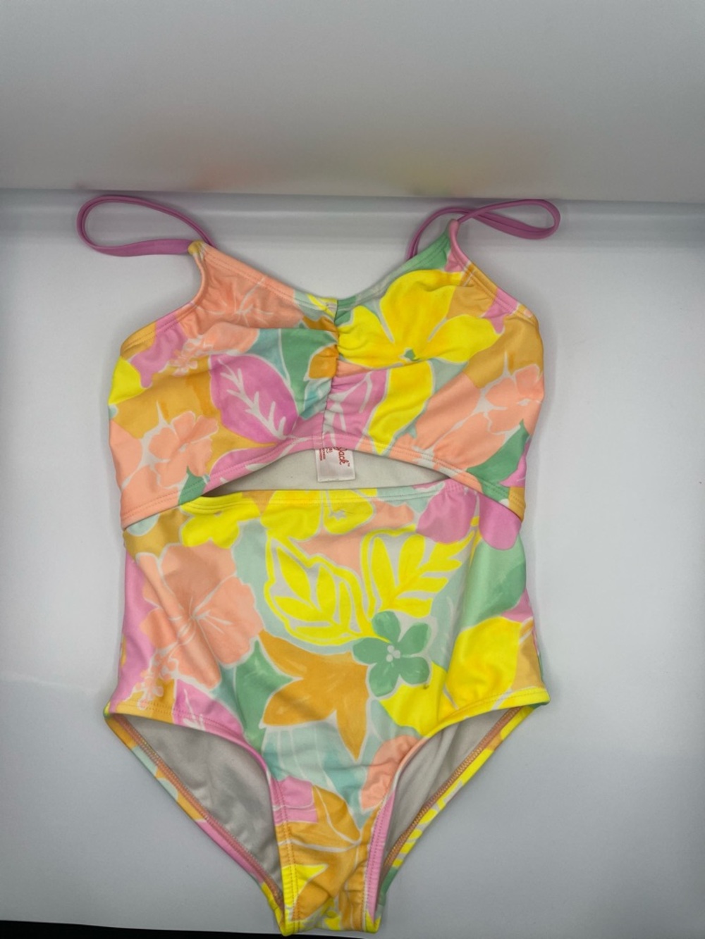 Cat & Jack Floral Cutout One-Piece Swimsuit - Yellow, Pink & Mint